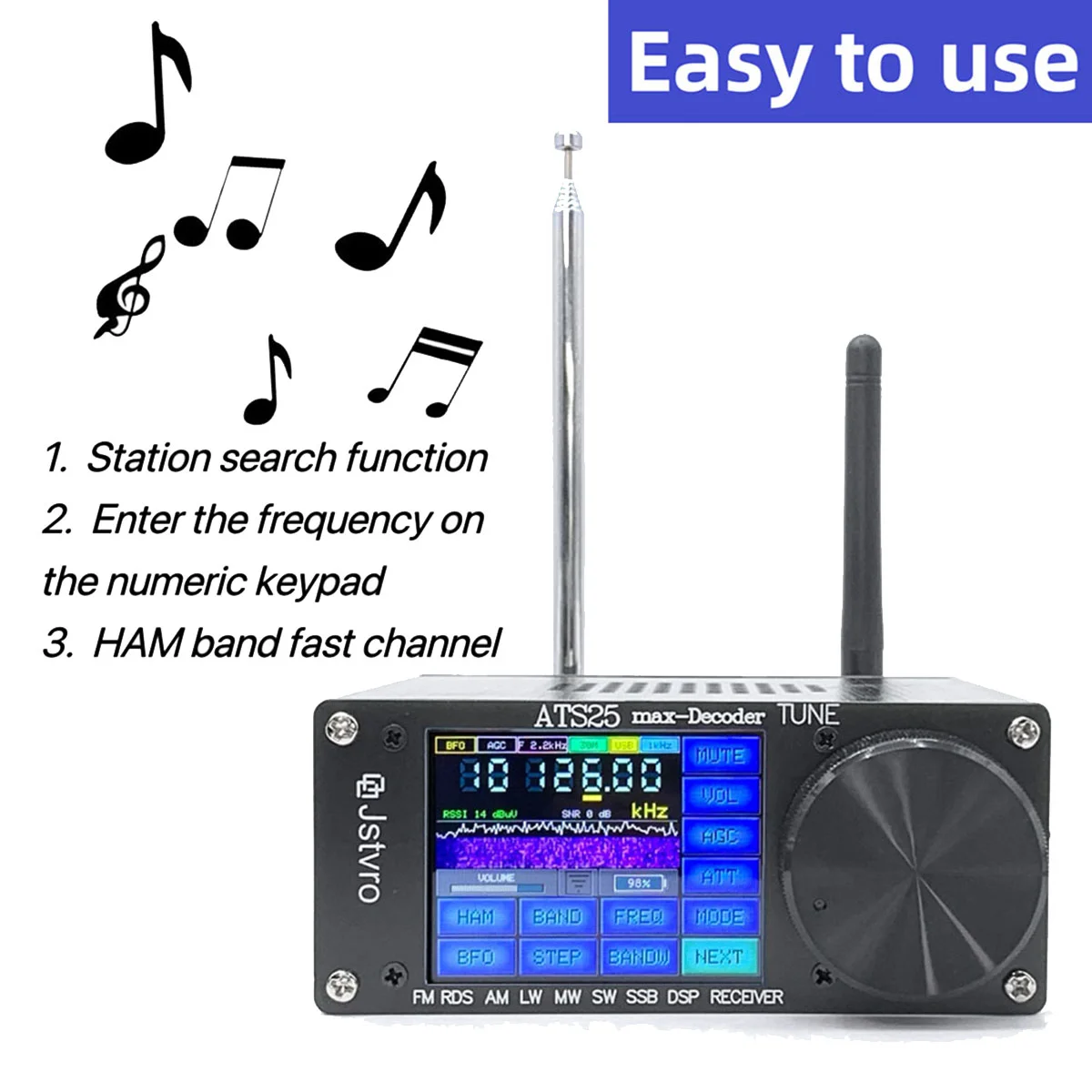 タッチスクリーン付き完全ラジオデコーダー,ATS-25Max-Decoder,dsp,fm,lw,mw,sw,ssb,si4732,2.4インチ,64-108mhz