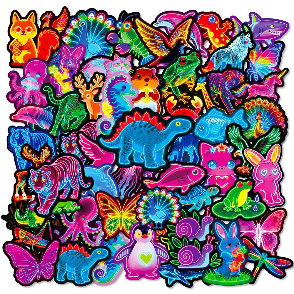 10/30/50 Stück Niedliche Neon-Schmetterling- und Hasen-Aufkleber, Cartoon-Tier-Sticker, Wasserfeste DIY-Aufkleber für Notizbücher und Fahrräder, Coole Graffiti-Sticker