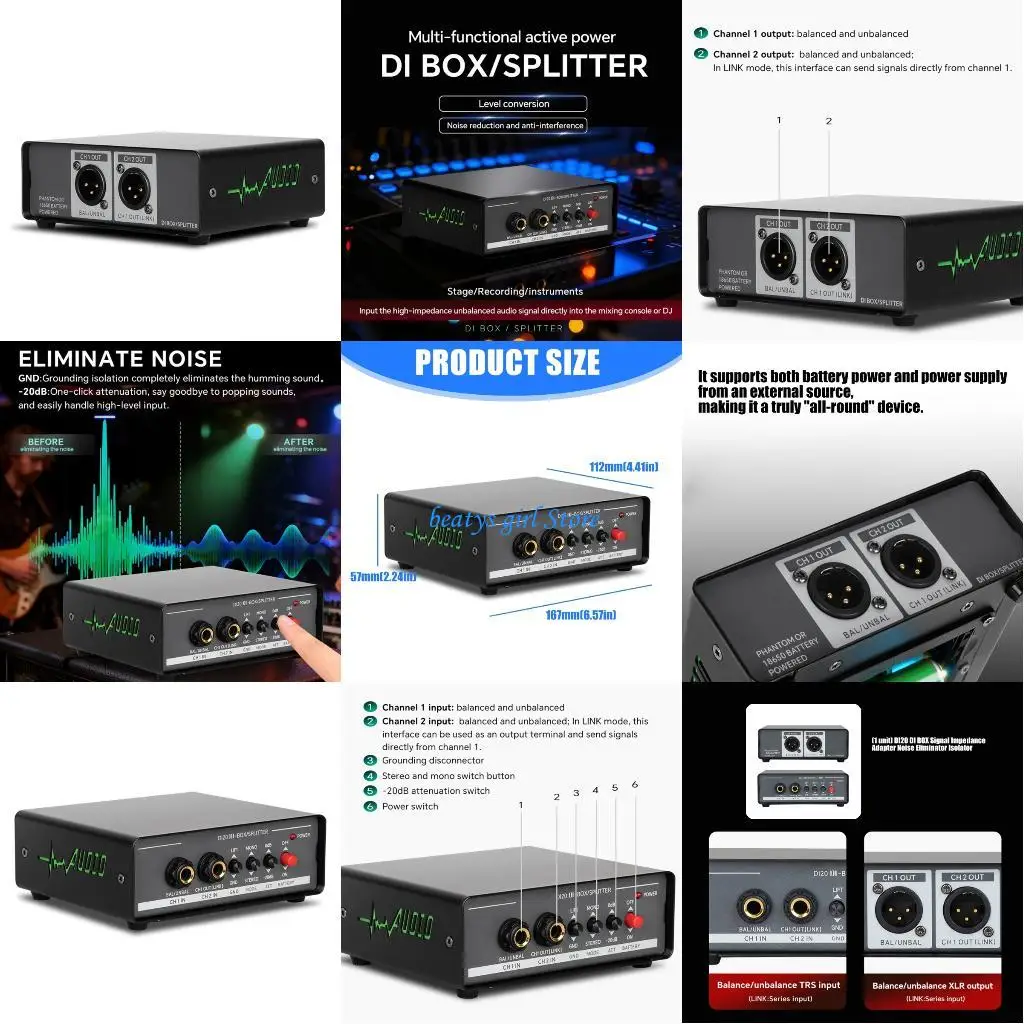 

C7AB DI20 BOX 1/4Inch Impedance Transform Hum Eliminators for Multiple Devices