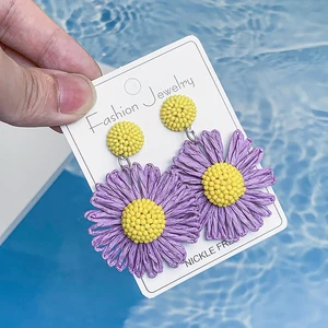 Brincos coloridos de contas de ráfia, flor de sol, para mulheres, meninas, feitos à mão, boêmio, rattan, malha, festa de verão, joias, presentes 10 principais vendas rafia flores - №9