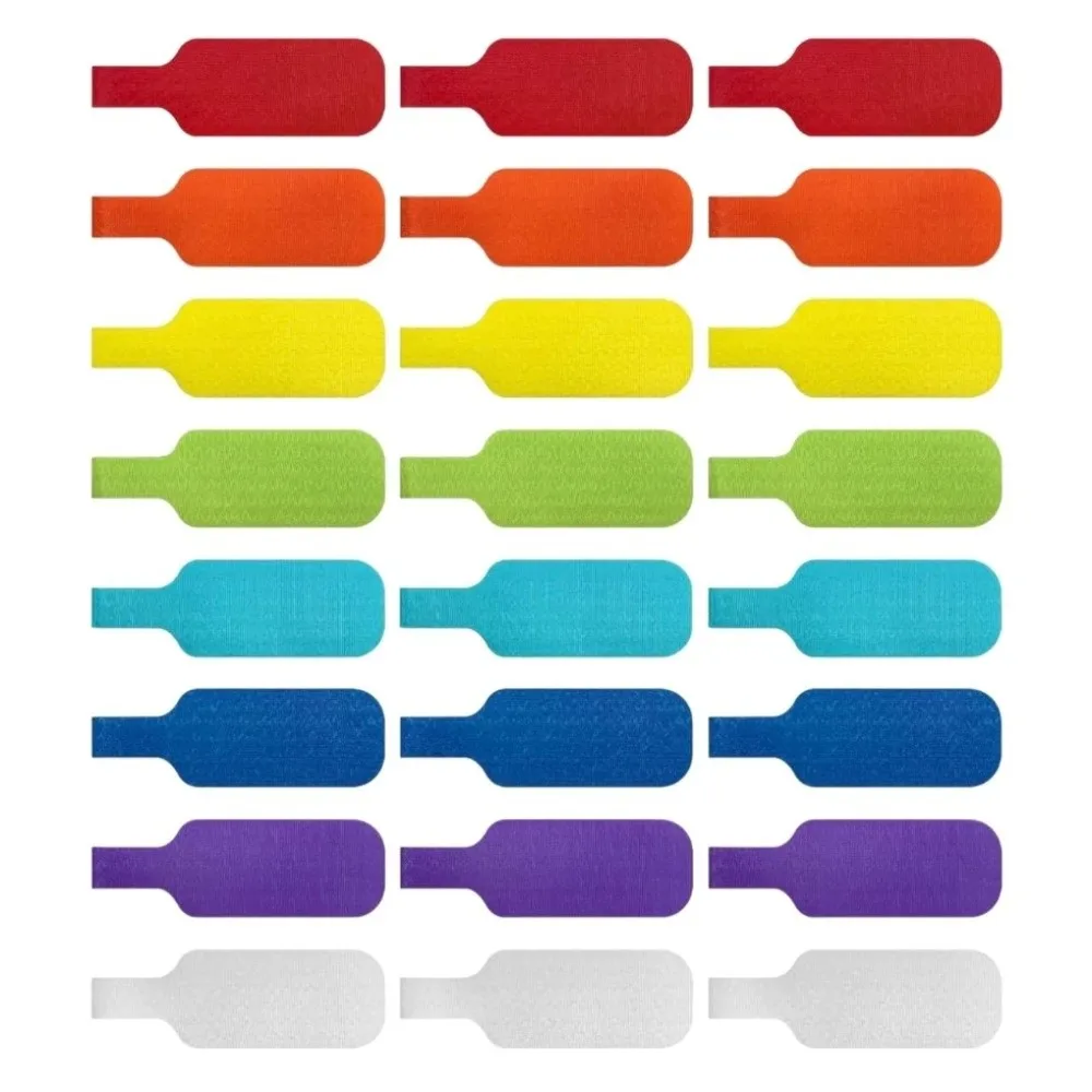 24 Stück wasserdichte, selbstklebende Kabeletiketten, Nylon, Regenbogenfarben, Desktop-Kabel-Organizer, wiederverwendbar, langlebig, Kabeletiketten