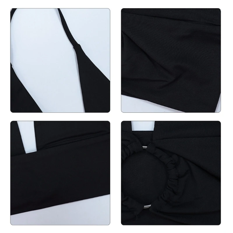 95AB المرأة الصيف بلا أكمام عارية الذراعين Bodycon قطع علوية بدون أكتاف مثير الرسن يغرق الخامس الرقبة المعادن المرتبطة سترات