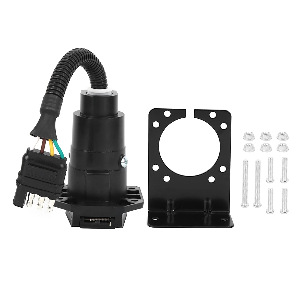 4Way-to-7Way Adapter Trailer Accessory 4 Pin to 7 Pin Trailer Adapter Plug with Bracket Waterproof Connector US Type 6-24V