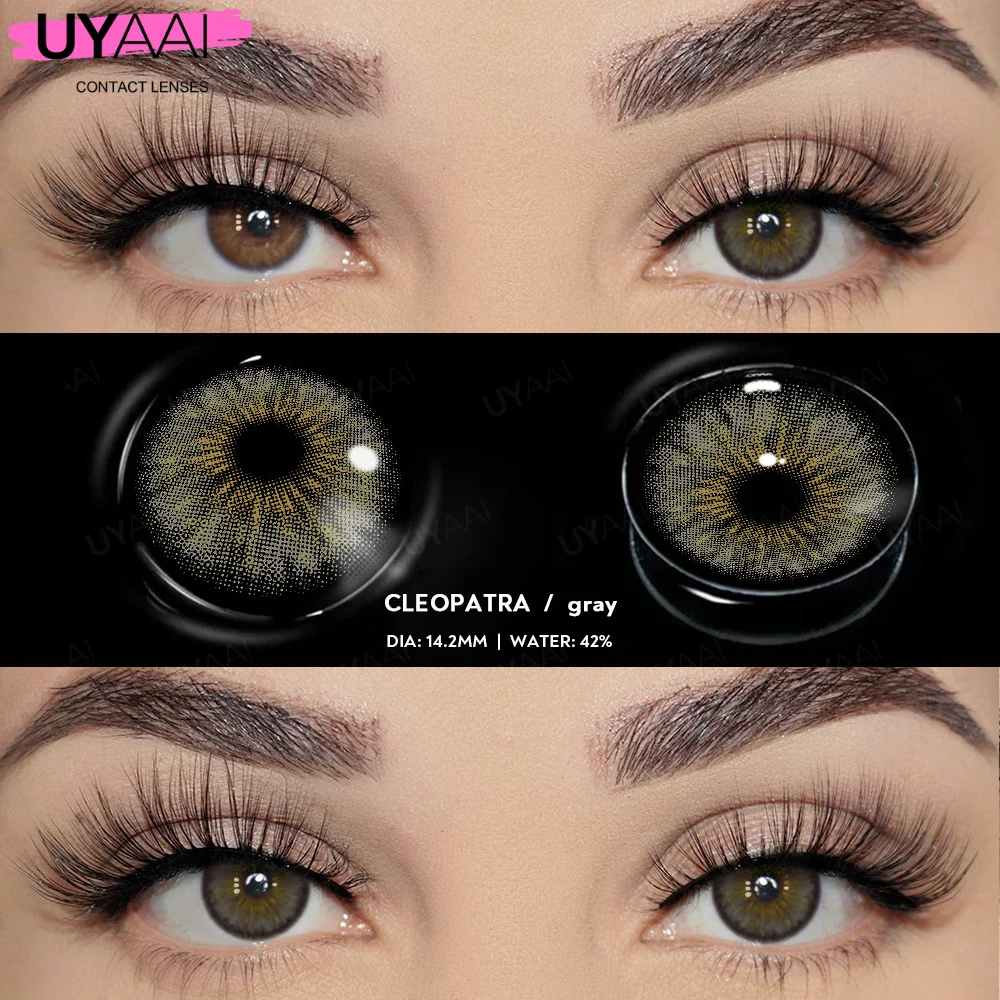 Lentes de contacto UYAAI de Color para maquillaje de ojos, lentes de ojos grandes naturales marrones, lentes de contacto de ojos grises, lentes de Color verde, nueva serie Cleopatra