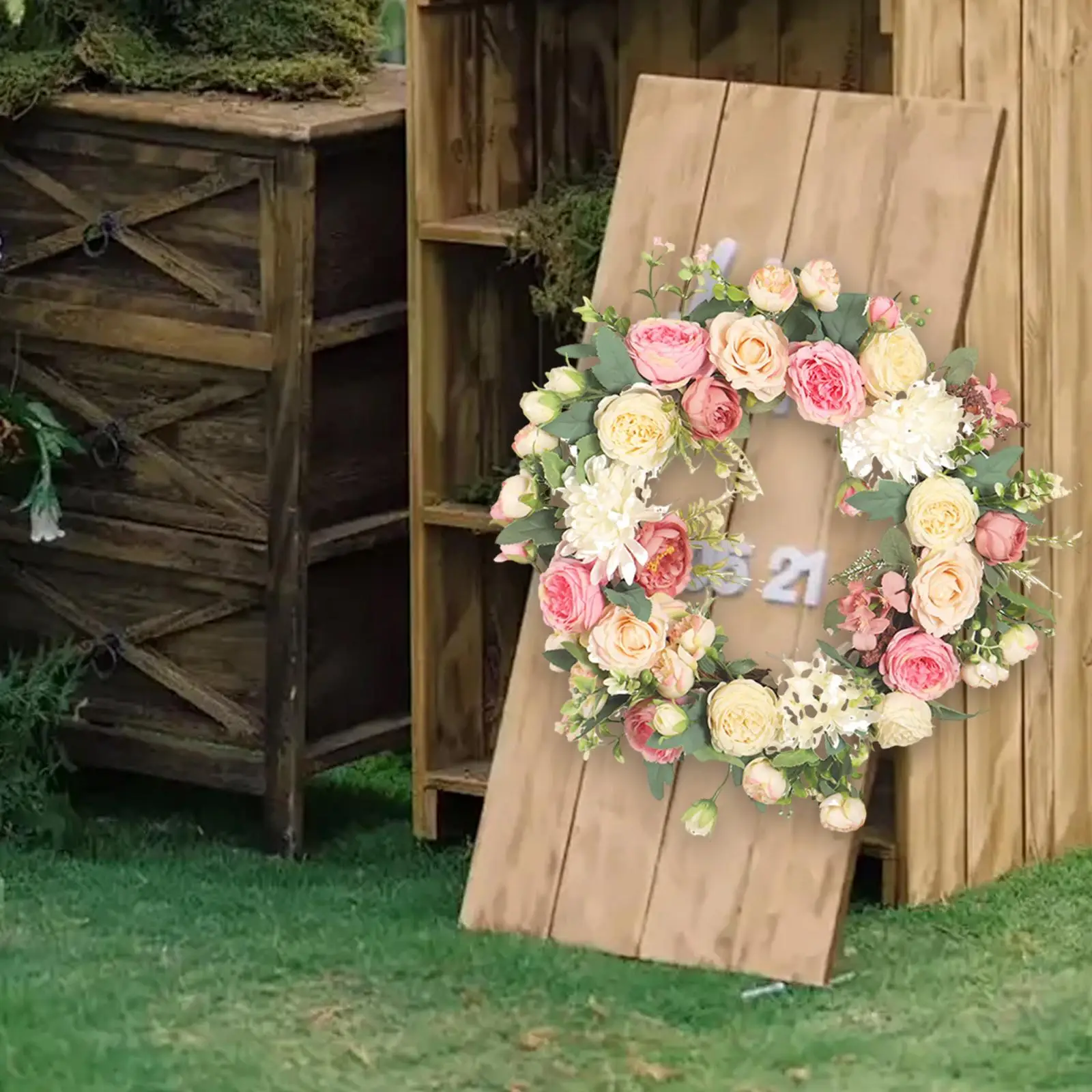 

Artificial Flower Wreath Spring Wreath 40cm Floral Wreath Garland Front Door Wreath for Window Farmhouse Valentine's Day