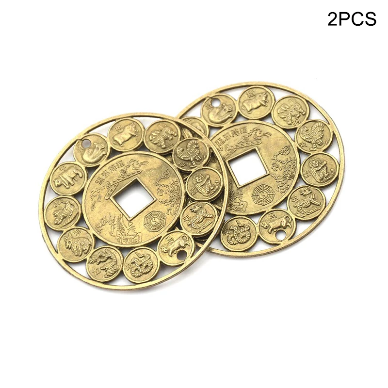 2pcs 4.5cm Gold Amulets for Good Luck Feng Shui Coins Amulet Money Prosperous Protection Zinc Alloy Auspicious Chinese Coins