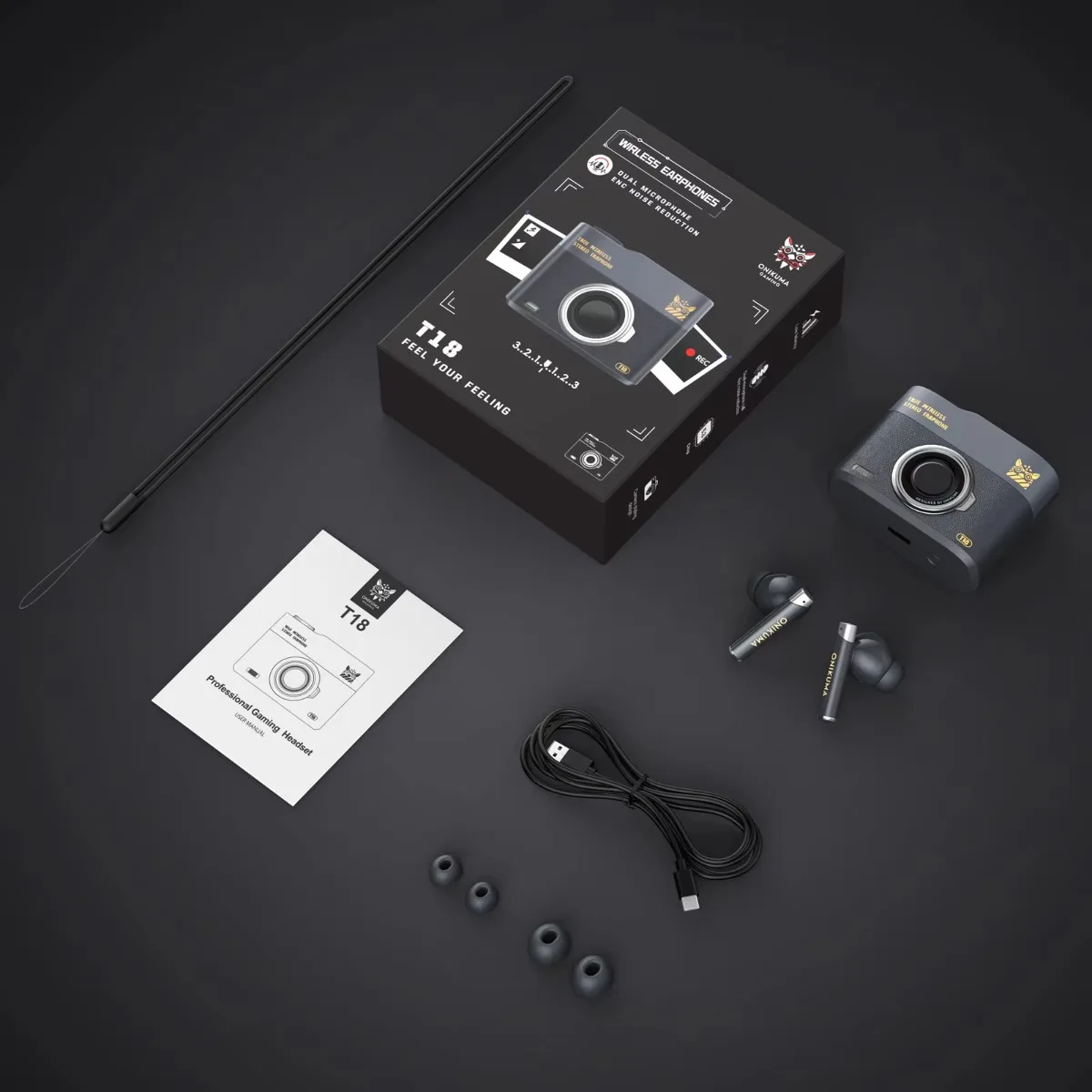 ONIKUMA T18 سماعة لاسلكية تعمل بالبلوتوث سماعات الكمون المنخفض الموسيقى الألعاب الرياضة سماعة إلغاء الضوضاء سماعات أذن محيطة مجسمة #6