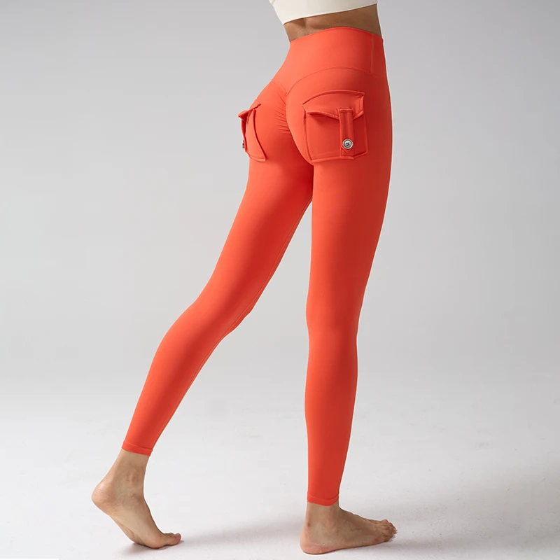 Leggings de Yoga Cargo taille haute pour femmes, collants de gymnastique solides en Spandex avec poches pour le sport, la course à pied et l'entraînement