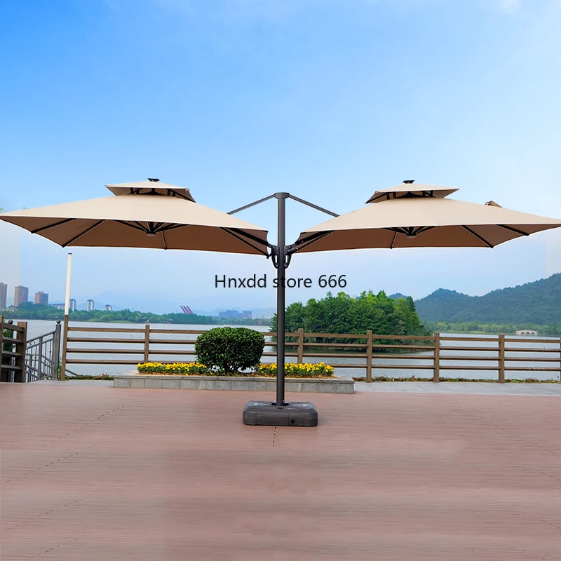 Outdoor Garden LED Solar Double Head Umbrella with Light