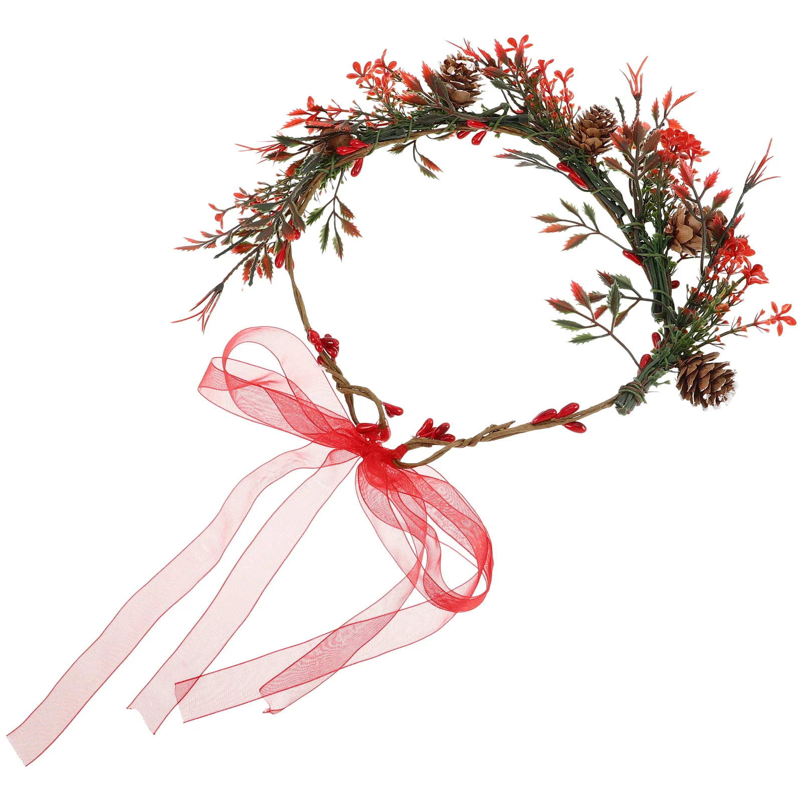 

Christmas Wreath Hair Accessory Red Floral Crown Festive Holiday Party Headpiece for Women Bridal Wedding Bridesmaid Flower Girl
