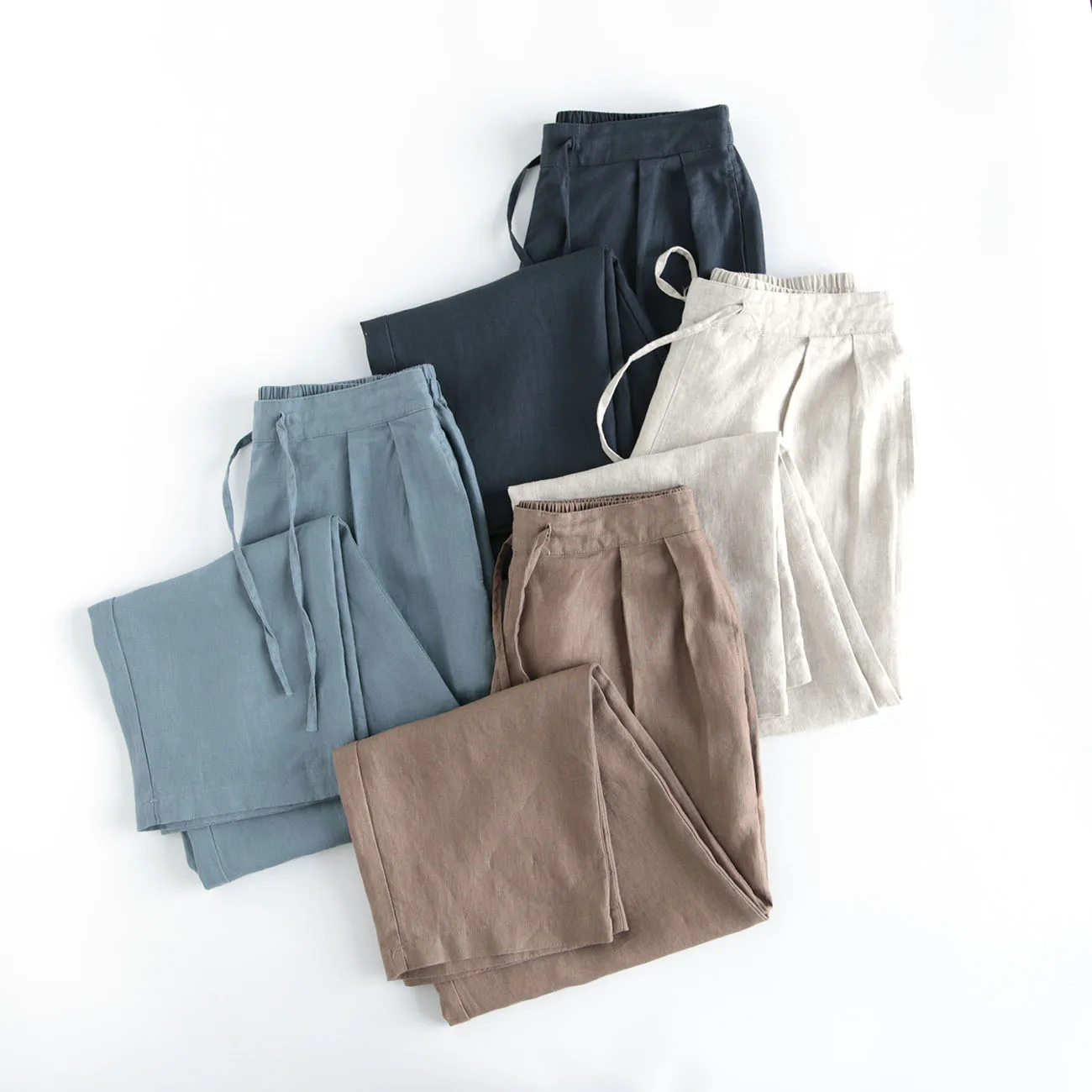 

Spring Autumn Women Loose All-match Japan Style Comfortable Natural 9*9 Linen Trousers Elastic Waist Wide Leg Pants