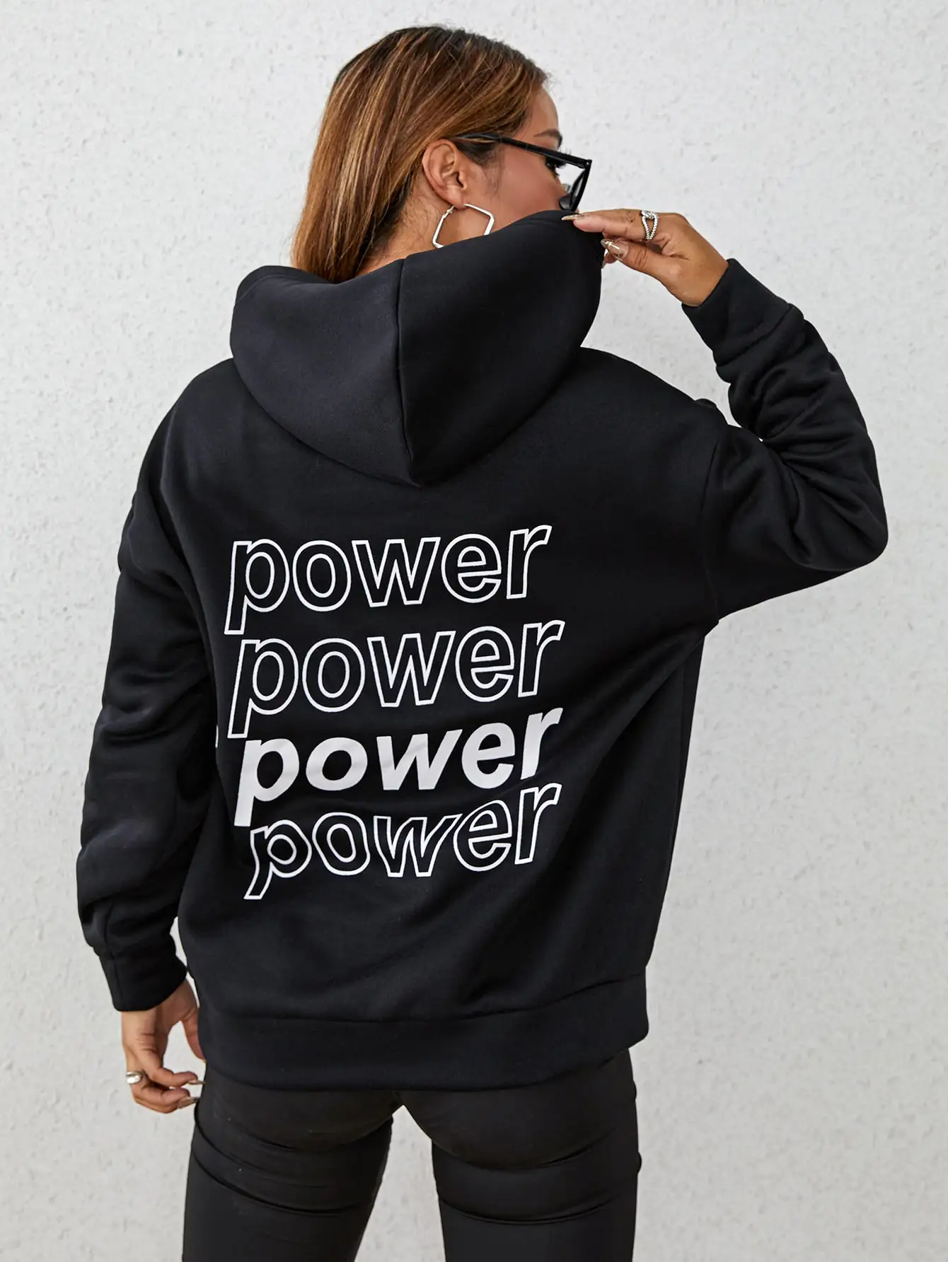 

Power Creative Hollow Word Design Female Hoody Autumn Fashion Clothes Simple Fleece Streetwear Comfortable Pocket Pullovers