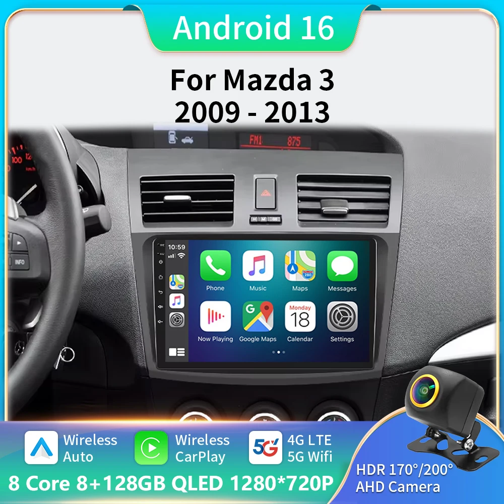 

For Mazda 3 II For Mazda3 BL 2009 - 2013 Android 16 Carplay Auto 5G+WIFI GPS Car Radio Navigation Multimedia Video Player Stereo