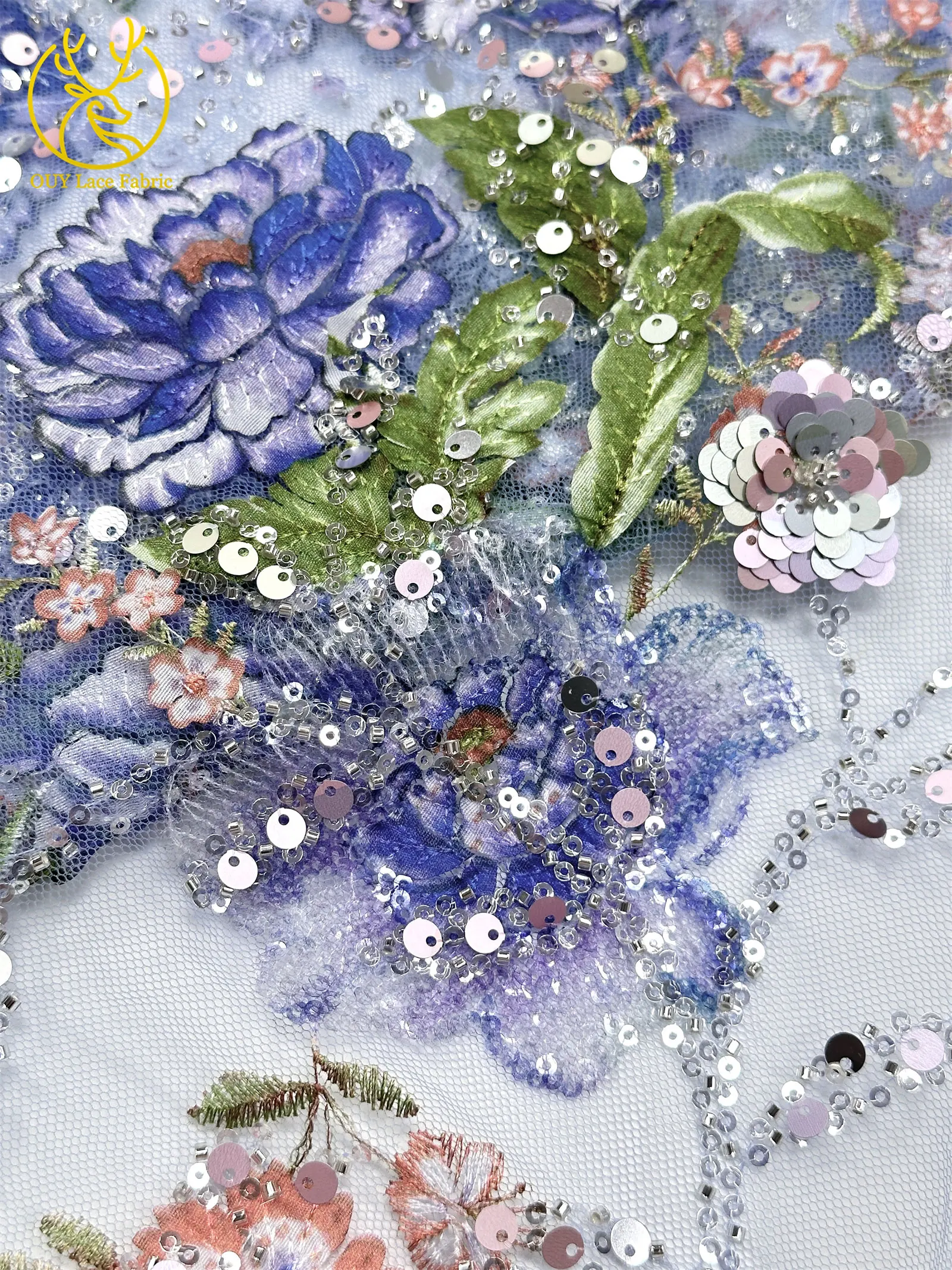 Elegante DIY handgemachte Stickerei-Blumenspitze, afrikanische Perlen-Spitze, französische Pailletten-Tüllspitze für Hochzeitskleid-Design – Detail 33