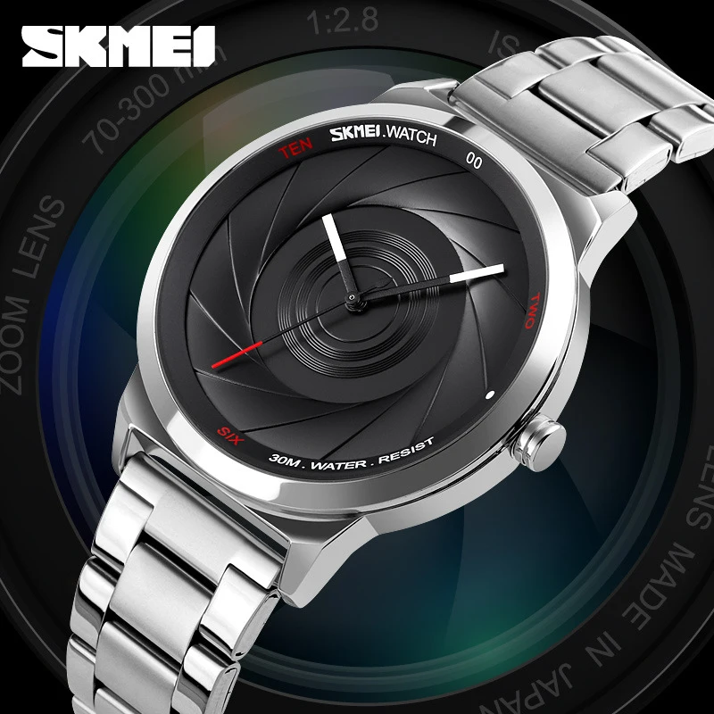SKMEI Fashion Creative Men's Waterproof Quartz Watch, Steel Band 3D Dial Business Watch