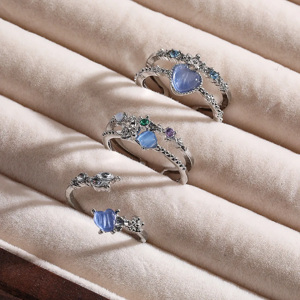 

Adjustable Heart Ring with Aqua Zirconia Moonlight Sea Crystal Unique Design Romantic Valentine Gift for Girlfriend