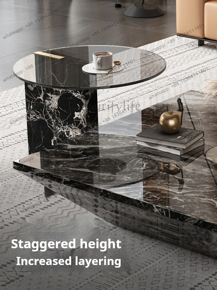 Italian Luxury Mobile Nesting Tables, Venetian Brown Marble & Side Table Set, Heat&Scratch Resistant, Master Design, Customize.