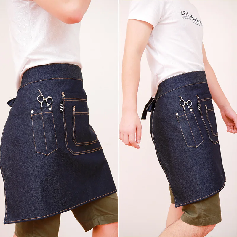 Half-length denim apron custom printed LOGO cafe milk tea shop flower shop restaurant men and women work clothes