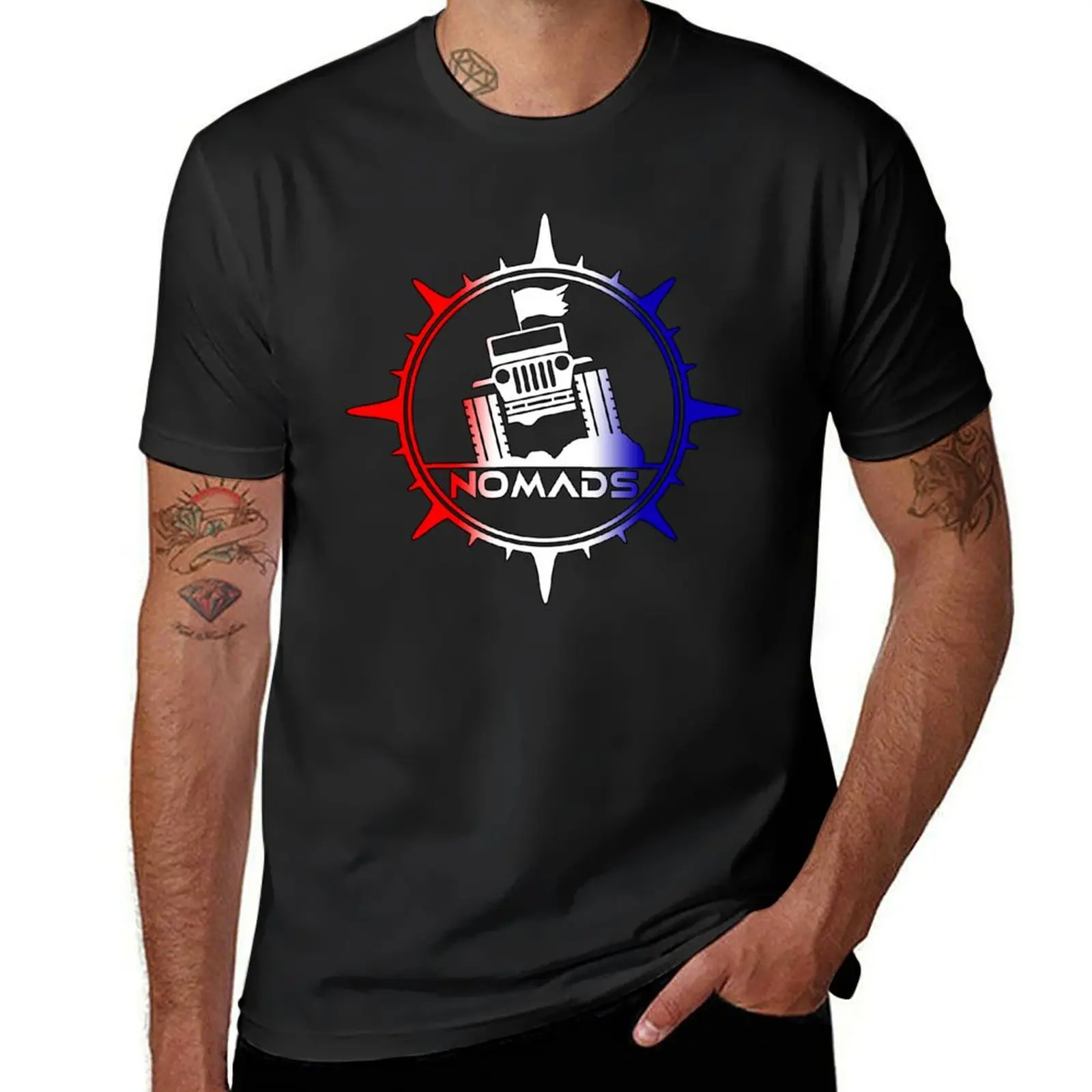 

Nomads Jeepers (Red White Blue on Black) T-Shirt cotton graphic tees croswit shirt man plain plain t shirts men
