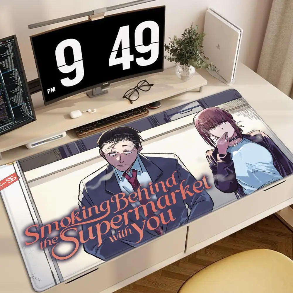 Anime Smoking Behind The Supermarket With You big LockEdge Mouse Pad For Gamers Computer Desk Pad  Anti-slip Rubber