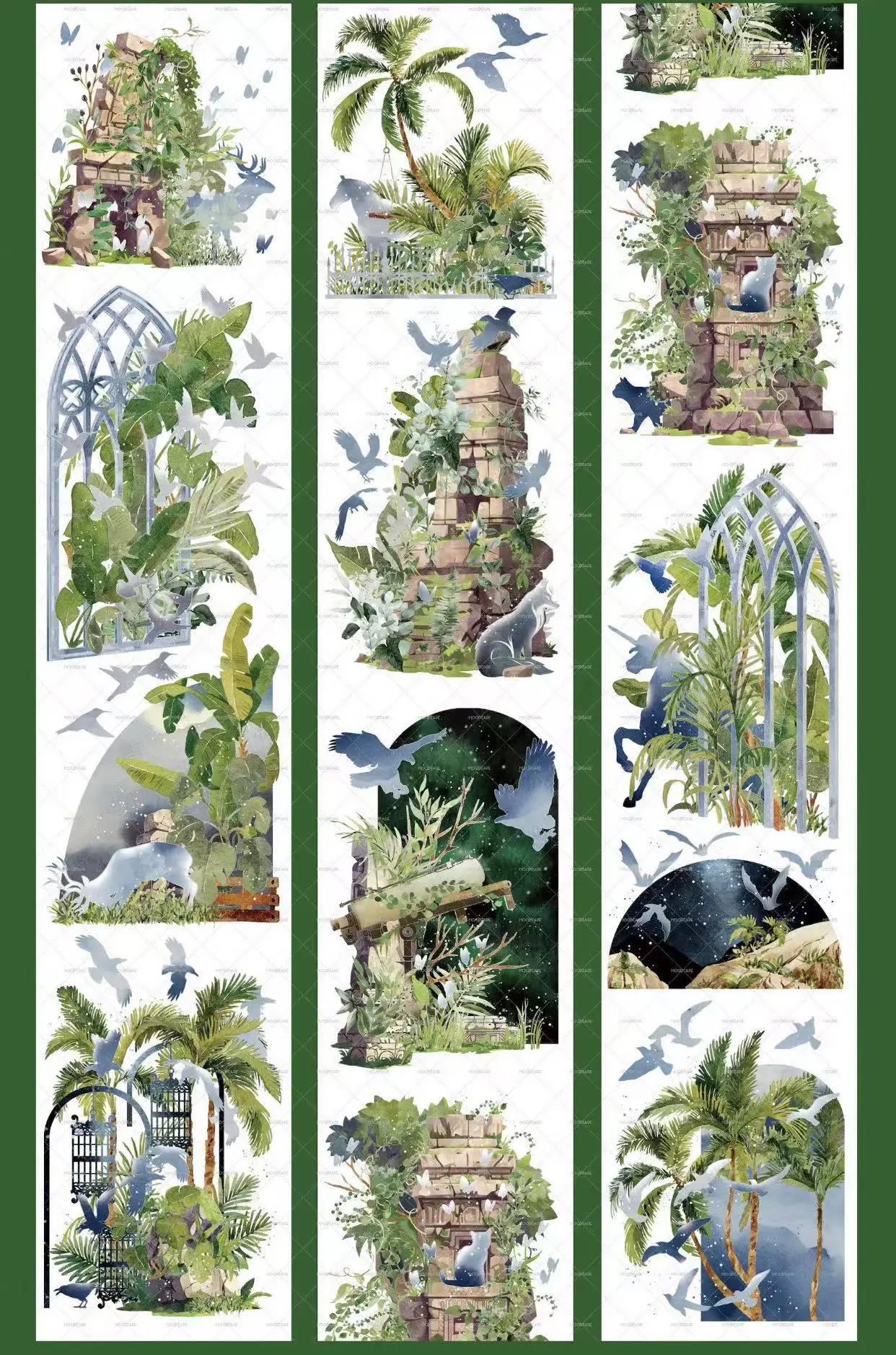 

Vintage Forest Trees Cats Birds Washi PET Tape for Card Making Planner DIY Scrapbooking Plan Decorative Sticker