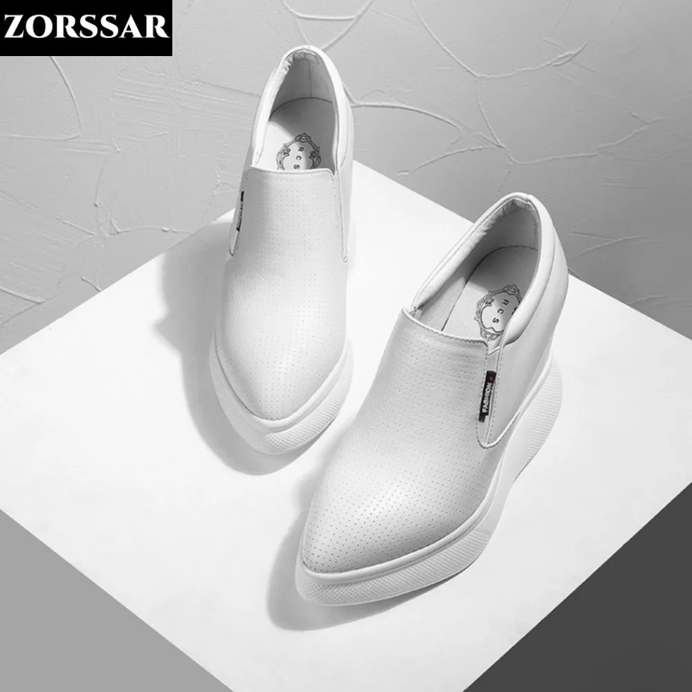 Scarpe casual con plateau con tacco nascosto Scarpe da ginnastica da donna Scarpe slip-on in vera pelle Scarpe da donna con zeppa vulcanizzata che