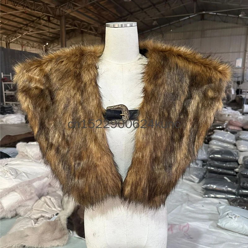 القرون الوسطى الملك المحارب عباءة خمر الفراء طوق الملابس الشتوية Steampunk المحارب الفراء الاصطناعي عباءة زي الهالوين التأثيري #1