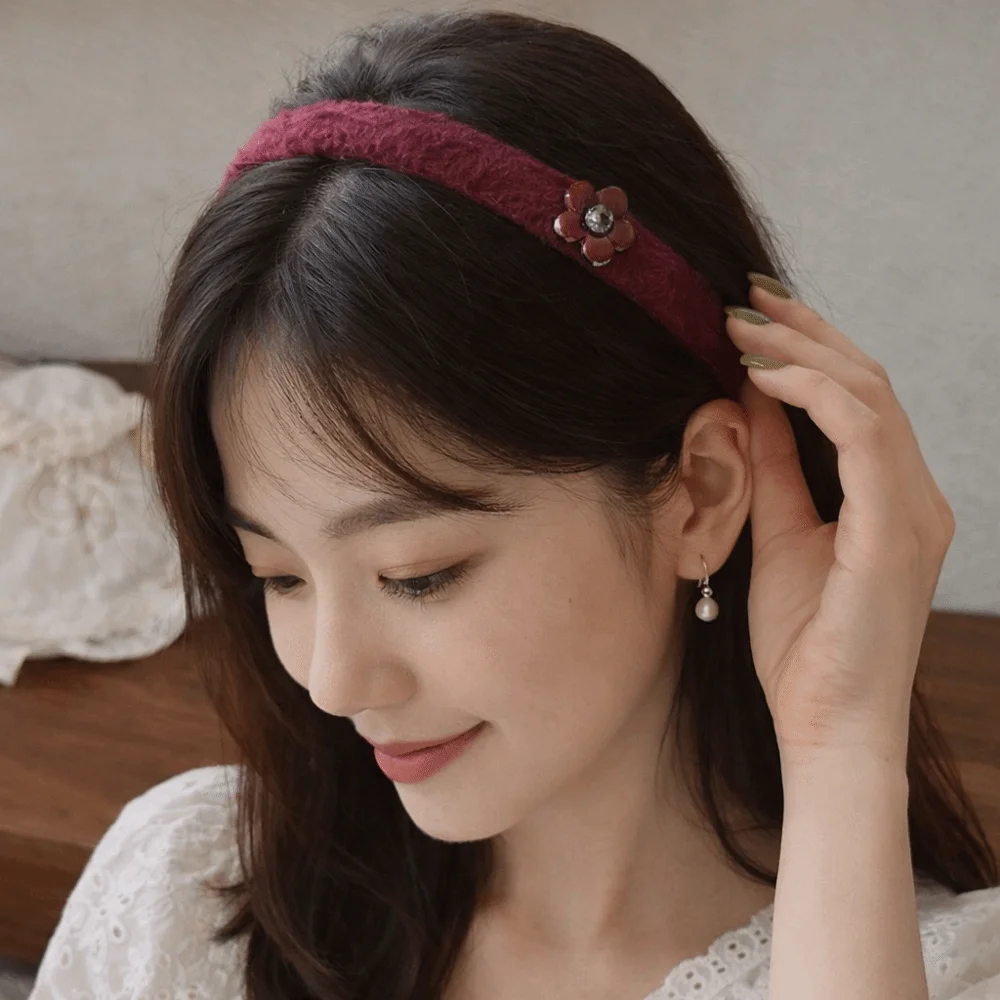 

Temperament Korean Style Retro Headband Vintage Exquisite Flower Knitted Hair Band Non-Slip Headwear Thin Edge Hairband Women