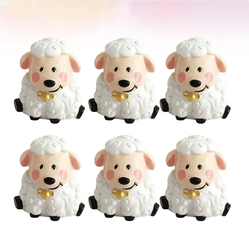 

6Pcs Resin Animal Sheep Cake Ornaments Cartoon Style Birthday Party Decoration Animal Sheep Decor Dessert Ornament