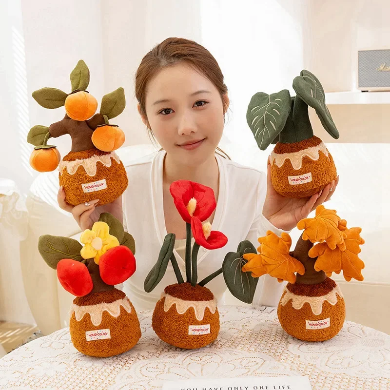 부드러운 플러시 화분 장난감 컬렉션 과일 꽃 단풍잎 봉제 인형 포근하고 사랑스러운 플러시 인형 홈 데코 소녀를 위한 선물