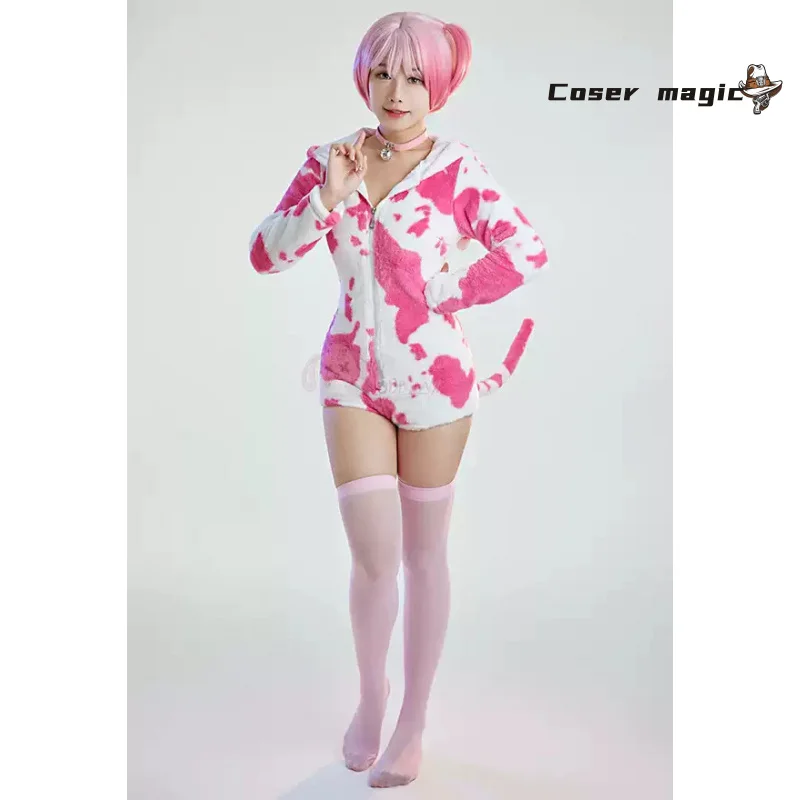 

Розовый комбинезон с принтом коровы, карнавальный костюм на Хэллоуин, Рождество, аниме, вечерние игры Comic Con, повседневная модная одежда