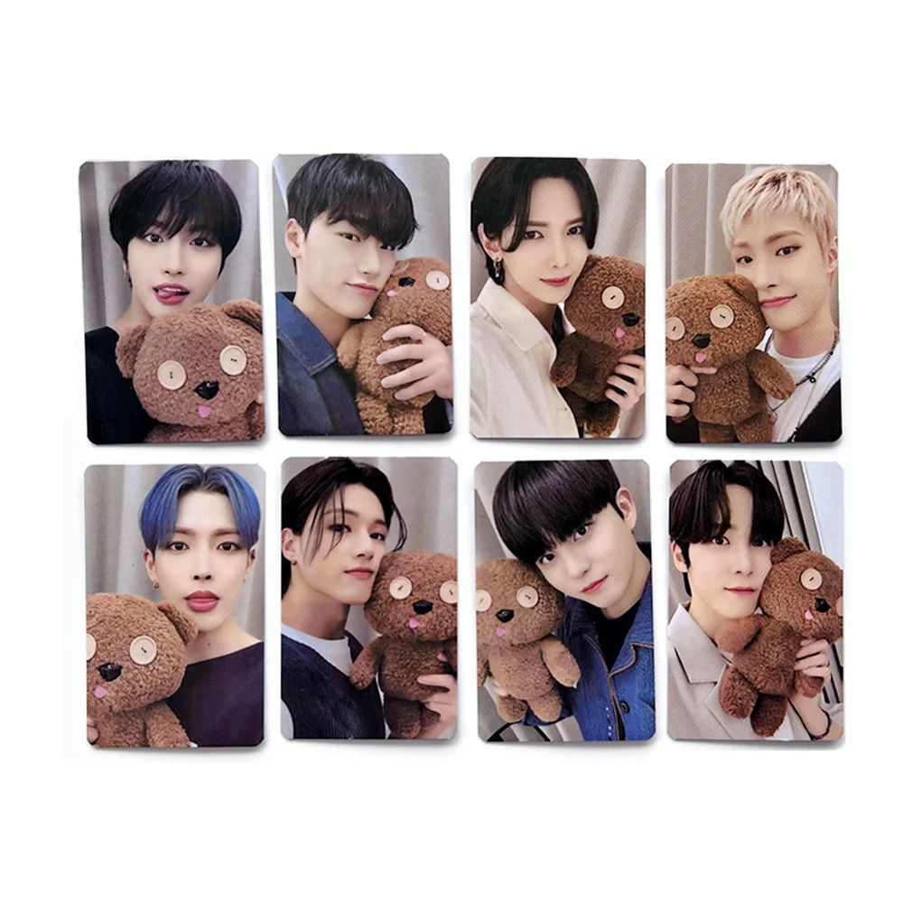 Kpop ATEEZ Acrylic Card Sleeve Keychain Cartoon Cute Small Card Storage With 8Pcs Photocard MINGI YUNHO SEONGHWA Fans Colelction