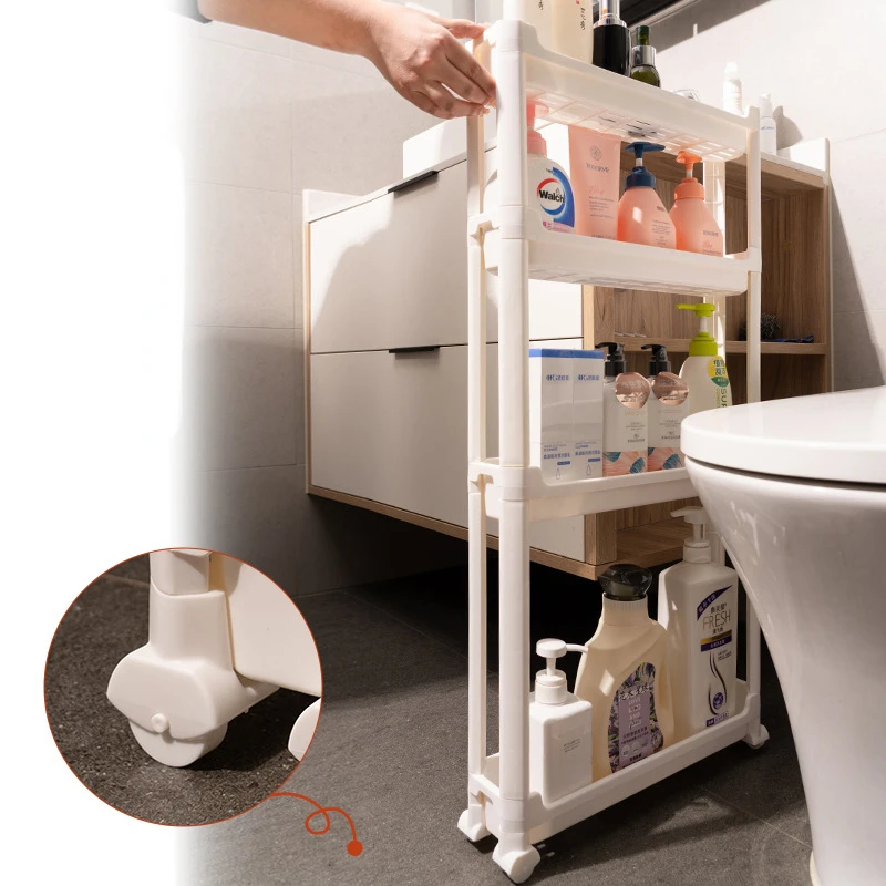 Narrow Storage Rack Behind Door Corner Storage Cart Home Bathroom Kitchen Organizer Gap Shelf Space Saving Waterproof Drain Rack