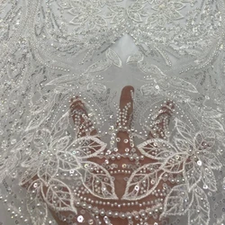 Embroidery with Pearls Beads Sequence Luxury Beading Lace Fabric Wedding Bridal Gown Dress Lace 2023 NEW