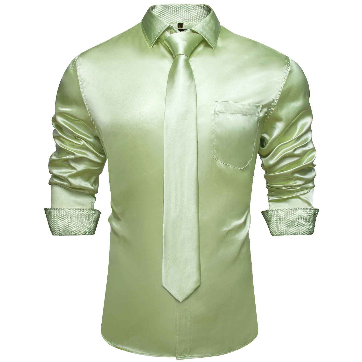 Sage Green Designer Stretch Satin Tuxedo Shirts with Ties Wedding Party Prom Luxury Long Sleeve Top Dress Shirt Men Clothing