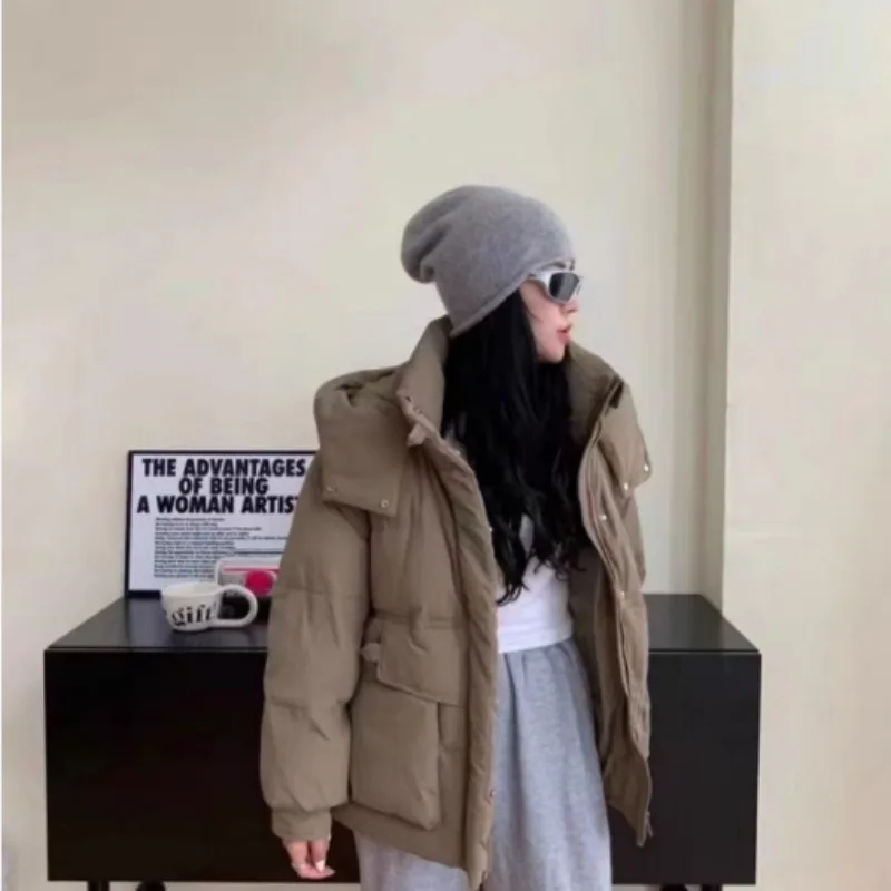 

Женское утолщенное короткое пальто с капюшоном на белом утином пуху, свободное модное внесезонное зимнее новое поступление, маленькое пуховое пальто в корейском стиле