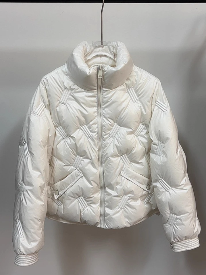 Winter New Women's Down Jacket Commuter Windproof Stand Collar Short White Duck Down Jacket
