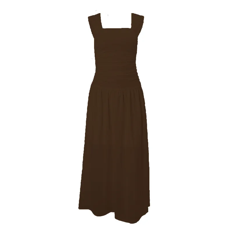 Y2k alça larga panele chiffon reunir maxi vestido dobras formal verão vintage tanque vestido preto feminino festa clubwear longo robe