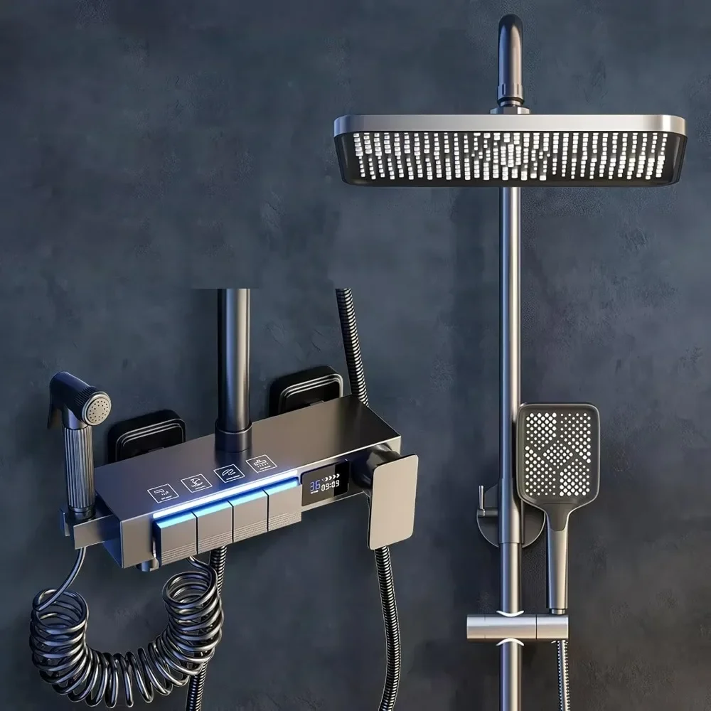 

Digital Shower System with Ambient Lights - Piano Key Shower Faucet Set, Rain Shower Head 31x21cm, Tub Spout,