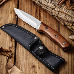 2024 imitation Damascus grain knife, high carbon stainless steel, solid wood handle, for outdoor camping hunting barbe