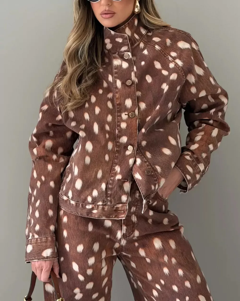 Stiglich And Multifunctional Loose-fitting Washing Denim Jacket With A Small Deer. Print, Long Sleeves, For Women, Style 6260