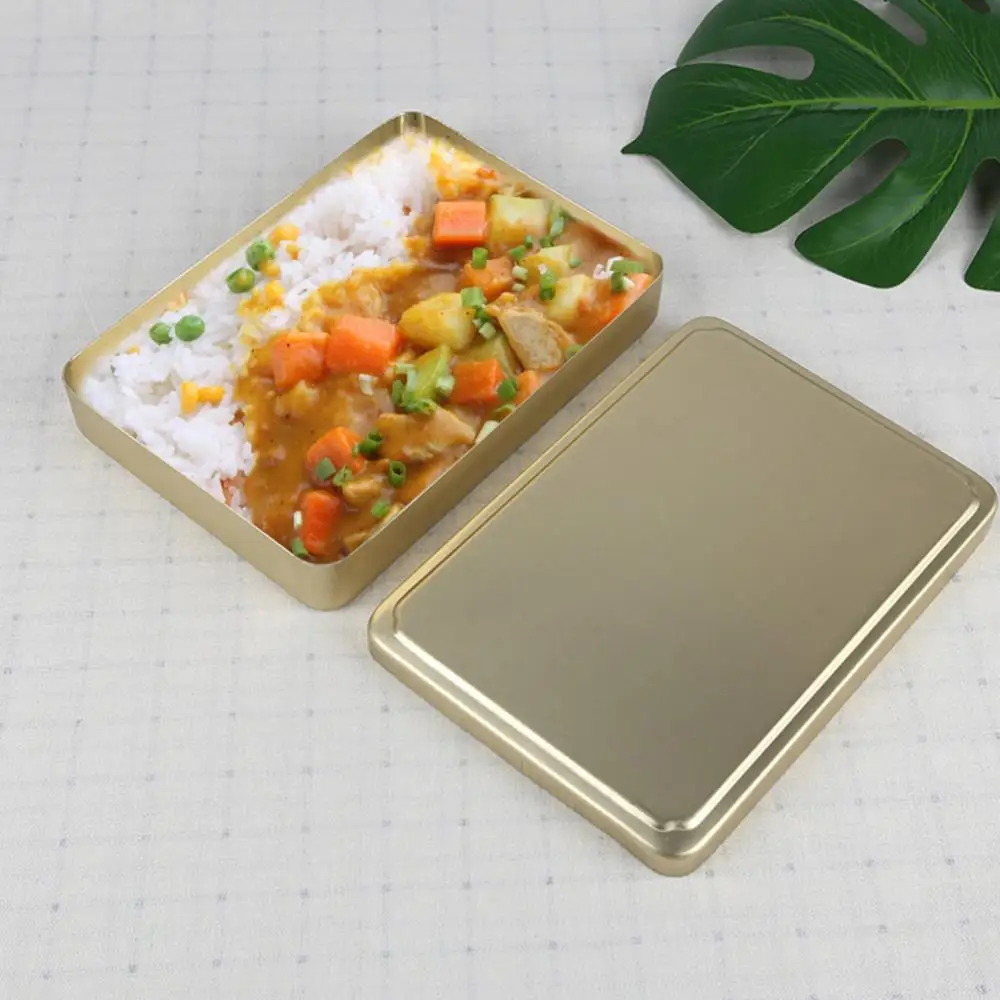 Aluminum Vintage Lunch Box Rectangle Food Container Single-layer School Lunch Box Food Snack Storage Container Bento Box