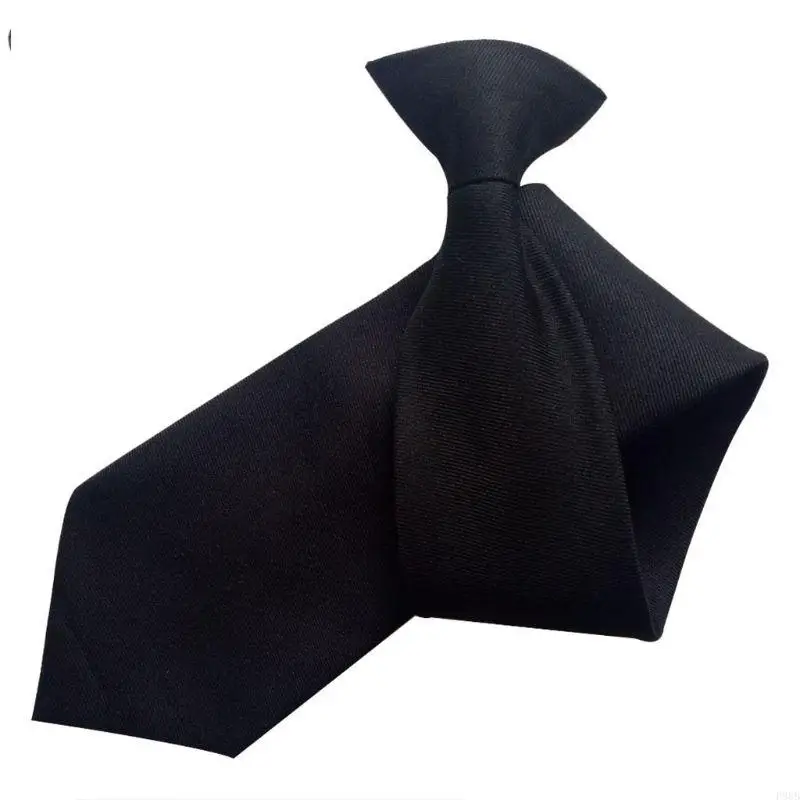 P88B 50x8cm Mens Uniform Solid Black Color Imitation Silk Clip-On Pre-Tied Neck Ties