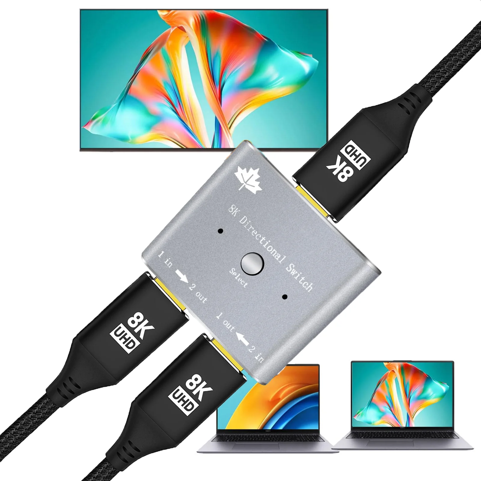 8K HDMI-compatible Switch 2-in 1-Out 1-in 2-Out 4K 120Hz for Dual Monitor PC Adapter Bi-Directional Splitter Switch for Computer