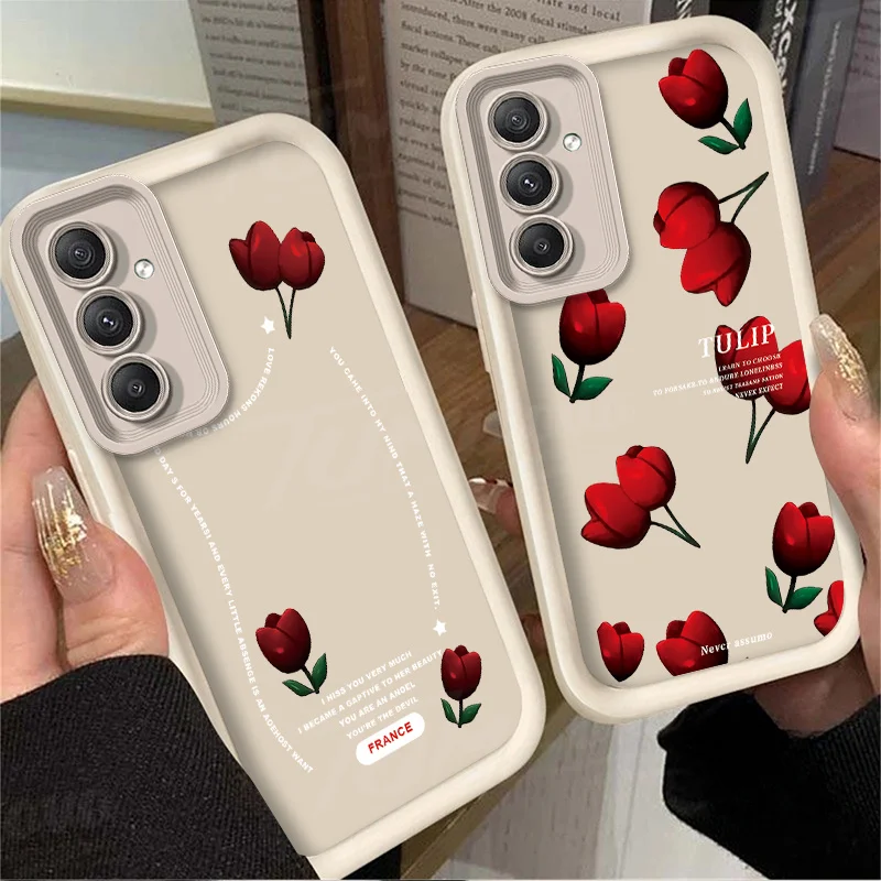 Beautiful Red Tulip Flower Soft Case for Samsung Galaxy A55 A35 A25 A15 A05 A05S A24 A13 A23 A12 A22 A32 A52 A52S A72 A11 Cover