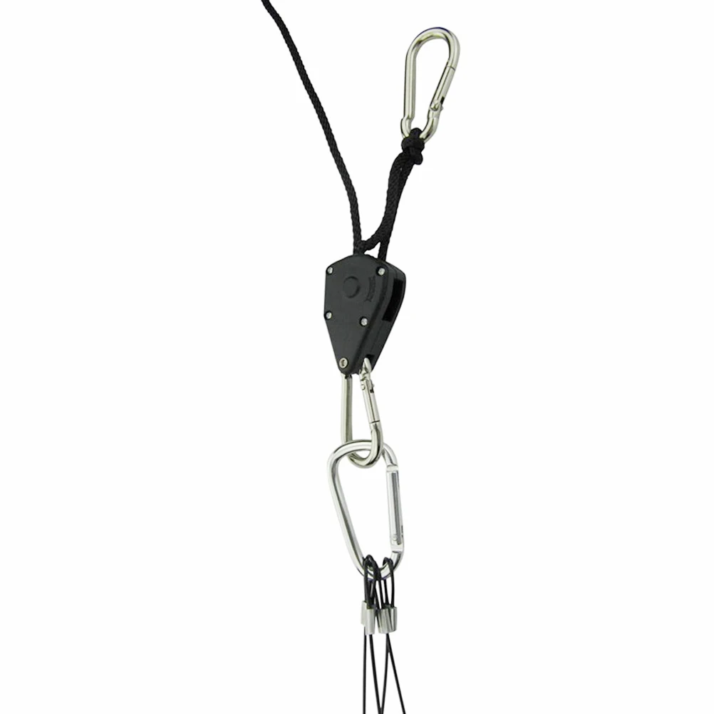 

2pcs 1/8 Inch Heavy Duty Adjustable Rope Clip Hangers Plant Light Hook Locking Black Nylon Pulley System 150Lbs Rust Resistant
