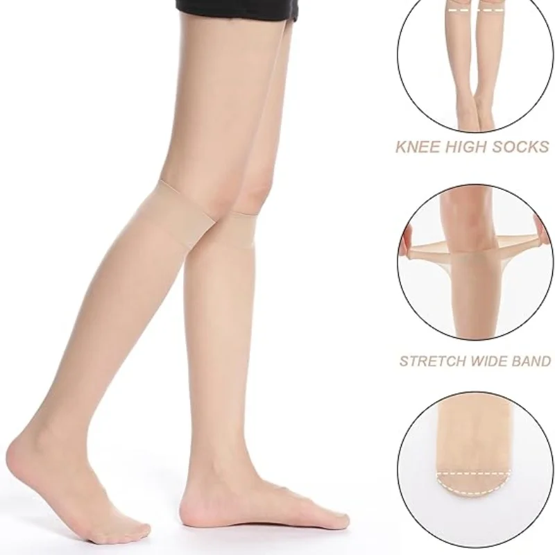 HA WA 5/10 pairs Female Nylon Sheer Stockings For Women Sexy Transparent Summer  Thin Silk Knee High Socks