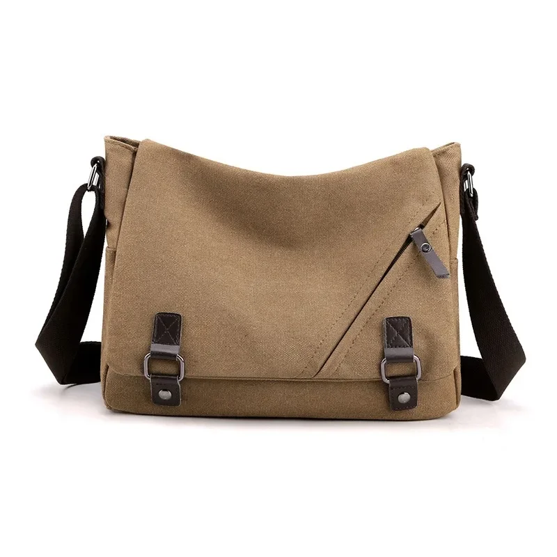 Mochila Horizontal de lona para hombre, bolso cruzado de un solo hombro, Retro, Simple, de gran capacidad, informal, nuevo