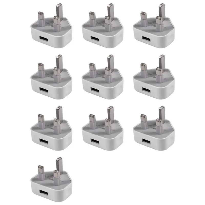 ABGI UK Plug 3 Pin Wall Adapter with USB for Ports Travel for Phone for iPad 1 Port 100-240V White