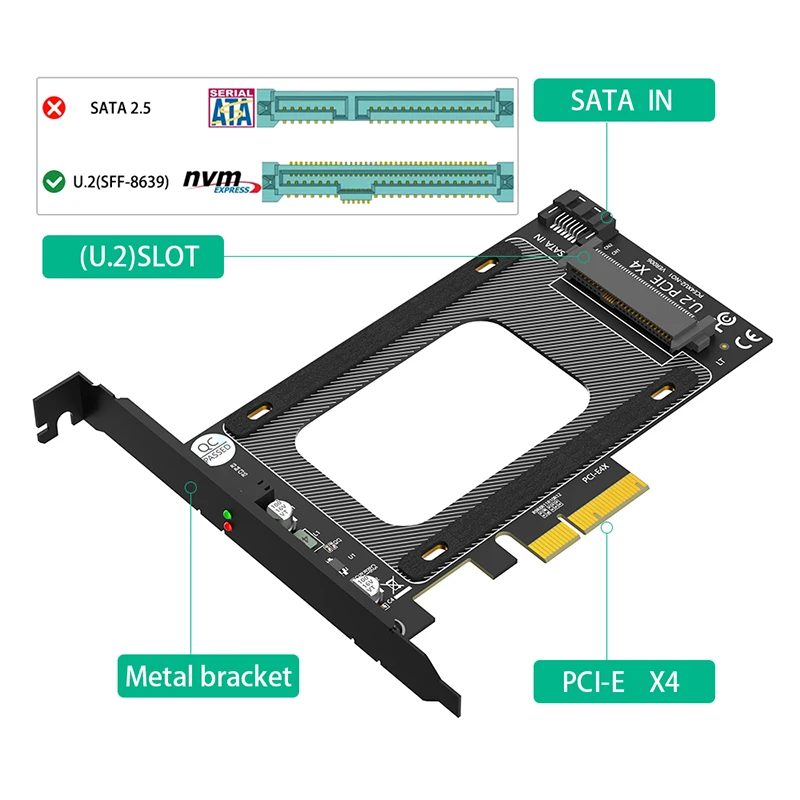 데스크탑 PC용 라이저 확장 어댑터 카드, 인텔 2.5 인치 NVMe U.2 SSD용, U2 to PCIe 3.0 X4, PCI Express 4X to U.2 SFF-8639 어댑터